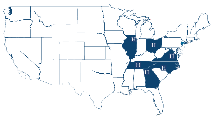 Map of Hovde Group office locations: Atlanta, Charlotte, Inverness, McLean, Nashville and Toledo